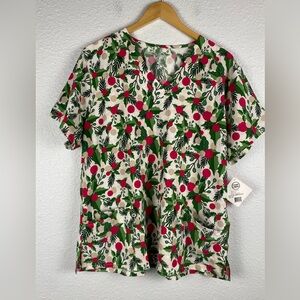 NWT divine stretch JDM uniforms women’s 2X Christmas holiday festive scrub top
